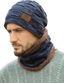 img 4 attached to 🧣 Warm and Stylish LCZTN Mens Winter Beanie Hat Scarf Set: Fleece-lined Knit Ski Hats for Unisex Gift