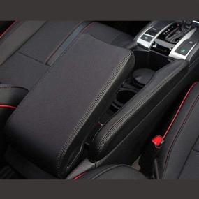 img 1 attached to 🚗 Premium Leather AutoGood Center Console Armrest Pad Covers for Honda Civic 2016-2020 - Black with Black Line