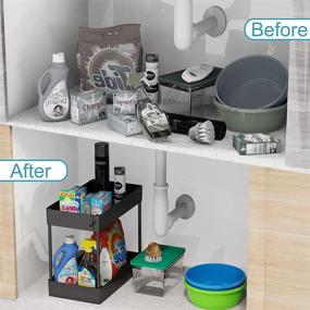 img 1 attached to Efficient and Versatile: 2 Tier Under Sink Organizer for Bathroom and Kitchen Storage - Efuytech Multi-purpose Shelf Rack and Collection Baskets