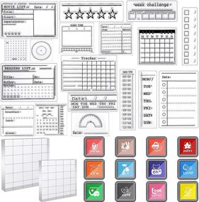 img 4 attached to 📅 Clear Stamp Set for Calendar Planner - Includes 18 Pieces, 4 Sheets Silicone Stamps with Week Dates, Month Organizer, Tasks & Ideas, 2 Sizes Clear Stamping Blocks, and 12 Colors Craft Ink Pad - Perfect for Card Making