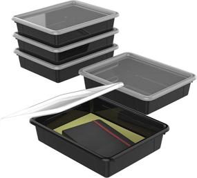 img 3 attached to 📦 Storex Letter Size Flat Storage Tray - Non-Snap Lid Organizer Bin, 5-Pack - Ideal for Classroom, Office, and Home - Black (62535U05C)