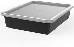 img 1 attached to 📦 Storex Letter Size Flat Storage Tray - Non-Snap Lid Organizer Bin, 5-Pack - Ideal for Classroom, Office, and Home - Black (62535U05C)