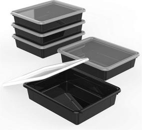 img 4 attached to 📦 Storex Letter Size Flat Storage Tray - Non-Snap Lid Organizer Bin, 5-Pack - Ideal for Classroom, Office, and Home - Black (62535U05C)