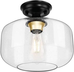 img 2 attached to 🔦 Flush Mount Black Ceiling Light Fixture with Seeded Tempered Glass Shade for Hallway, Kitchen, Bedroom, Entryway – Farmhouse Style Close to Ceiling Light Fixture