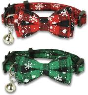 🎄 enhance holiday safety for your feline friend with pohshido 2 pack christmas cat collar: removable bow tie, bell, adjustable size (7.8-12.8 inch) and snowflake patterns! logo