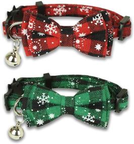 img 4 attached to 🎄 Enhance Holiday Safety for Your Feline Friend with Pohshido 2 Pack Christmas Cat Collar: Removable Bow Tie, Bell, Adjustable Size (7.8-12.8 inch) and Snowflake Patterns!