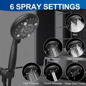 img 3 attached to 🚿 Luxsego High Pressure Shower Head - 6-Setting Handheld Showerhead with 59'' Anti-winding Stainless Steel Hose & Adjustable Solid Brass Bracket in Matte Black