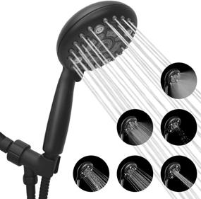 img 4 attached to 🚿 Luxsego High Pressure Shower Head - 6-Setting Handheld Showerhead with 59'' Anti-winding Stainless Steel Hose & Adjustable Solid Brass Bracket in Matte Black