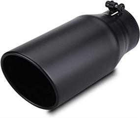 img 4 attached to 🔥 LCGP Exhaust Tip 3.5" Inlet 5" Outlet 12" Long, Bolt On Design, Stainless Steel, Black Powder Coated, Rolled Angle Cut, Tailpipe Tip - High Quality Performance Upgrade