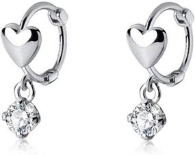 img 4 attached to Dainty 925 Sterling Silver Heart Hoop CZ Dangle Earrings 💎 for Women and Girls - Stylish Charm Cubic Zirconia Cartilage Sleeper Hoops