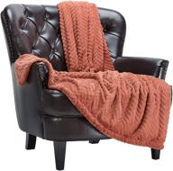 🧡 chanasya soft faux fur embossed throw blanket - solid color double layered super soft cozy plush elegant burnt orange throw - for bed couch and living room (50x65 inches) rust blanket logo