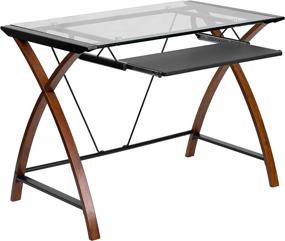 img 3 attached to 💻 Optimized Glass Computer Desk: Pull-Out Keyboard Tray & Sturdy Crisscross Frame by Flash Furniture