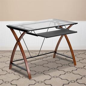 img 4 attached to 💻 Optimized Glass Computer Desk: Pull-Out Keyboard Tray & Sturdy Crisscross Frame by Flash Furniture