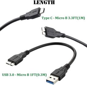 img 3 attached to 2-Pack USB 3.0 Micro Cables: 1ft A to Micro B + 3.3ft C to Micro B - Compatible with Camera, Seagate External Hard Drive, WD My Passport & Elements Hard Drives