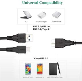 img 1 attached to 2-Pack USB 3.0 Micro Cables: 1ft A to Micro B + 3.3ft C to Micro B - Compatible with Camera, Seagate External Hard Drive, WD My Passport & Elements Hard Drives