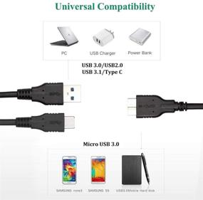 img 1 attached to Набор из 2-х кабелей USB 3.0 Micro: 1 фут A на Micro B + 3.3 фута C на Micro B - Совместим с камерой, внешним жестким диском Seagate, WD My Passport и Elements Hard Drives.