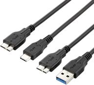 2-pack usb 3.0 micro cables: 1ft a to micro b + 3.3ft c to micro b - compatible with camera, seagate external hard drive, wd my passport & elements hard drives logo