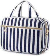 🧳 hanging stripe blue toiletry organizer: waterproof and travel-friendly cosmetic bag logo