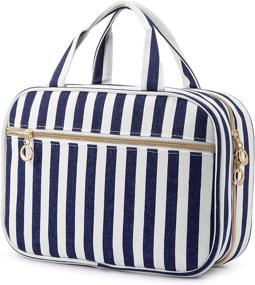 img 4 attached to 🧳 Hanging Stripe Blue Toiletry Organizer: Waterproof and Travel-Friendly Cosmetic Bag