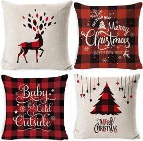 img 4 attached to 🎄 Christmas Spirit Galore: Acdoslow Pillow Covers - 18"x18", Tree, Reindeer, Buffalo Plaid Design - Ideal for Festive Home Decor, Set of 4 LTDZ-008