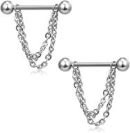 🔗 high-quality ruifan surgical steel nipple shield rings & tongue barbell piercing jewelry retainer - 14g 5/8 inch - chain dangle design with clear cz for women and men - available in 2-20pcs logo