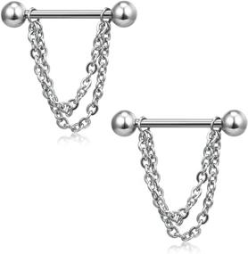 img 2 attached to 🔗 High-Quality Ruifan Surgical Steel Nipple Shield Rings & Tongue Barbell Piercing Jewelry Retainer - 14G 5/8 Inch - Chain Dangle Design with Clear CZ for Women and Men - Available in 2-20PCS