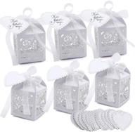 💍 100 pcs pearl white laser cut heart party favor boxes with ribbons and tags - perfect wedding decor and gift packaging logo