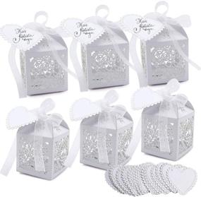 img 4 attached to 💍 100 штук жемчужно-белых коробочек для подарков со вырубкой в форме сердца и лентами и ярлыками - идеальное свадебное украшение и упаковка подарков.