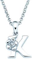 💎 .925 sterling silver diamond accent initial necklace for girls with flower accent pendant and 14&#34; rolo chain + 2&#34; extender logo