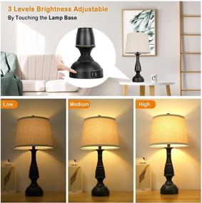 img 2 attached to 🔌 Pair of 2 Touch Control 3-Way Dimmable Table Lamps - Farmhouse Traditional Bedside Lamps with Dual USB Ports - Nightstand Desk Lamps featuring Fabric Shade for Bedroom Living Room Guest Room - Cream Color with Bulbs Included