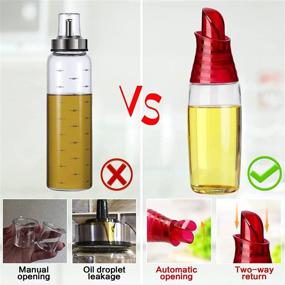 img 1 attached to 🍶 GMISUN Cooking Oil Containers: 12 OZ/350ml Small Clear Glass Olive Oil Dispenser Bottles with Auto-Flip Cap - Set of 2, Red (Red-2 Pack)