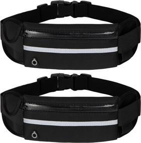 img 4 attached to 2-Pack Black Running Belt for Women and Men - Ultra Light Bounce Free Waist Pouch, Adjustable Waistband Bag for Phones - Workout Fanny Pack, Sport Waist Pack