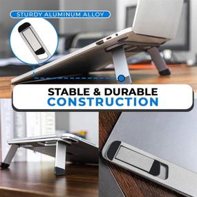 img 1 attached to 📱 Aluminum Foldable Laptop Riser Stand for MacBook, MacBook Air, iPad, HP, and More - Portable Laptop Stand for 10”-16” Models - Non-Skid Feet, Self-Adhesive Design