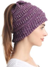 img 2 attached to Soul Young Women's Winter Hat - Ponytail Messy Bun Beanie Tail Knit Hole Soft Stretch Cable