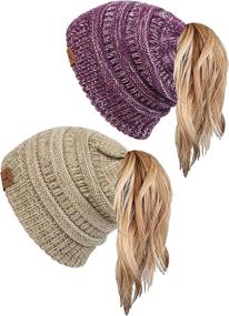 img 4 attached to Soul Young Women's Winter Hat - Ponytail Messy Bun Beanie Tail Knit Hole Soft Stretch Cable