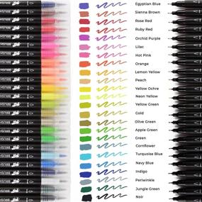 img 3 attached to Dual Tip Brush Marker Pens Set of 24 Fineliners by Vaci Markers - Water Based 🎨 Art Markers, Highlighters, Ideal for Coloring Books, Lettering, Calligraphy, Manga, Bullet Journal + Bonus 4 Drawing Stencils