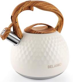 img 4 attached to ☕ BELANKO 2.7 Quart / 3 Liter Stainless Steel Tea Kettle for Stove Top - Food Grade Teapot with Wood Pattern Handle and Loud Whistling for Coffee, Milk, Gas, Electric - Milk White