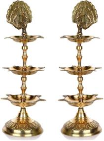 img 4 attached to 🪔 EarthYard Handcrafted Indian Brass PanchMahal Diya Lamp - 3 in 1 Adjustable Diameter (Set of 2)
