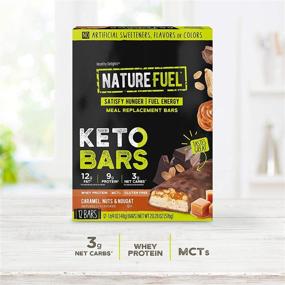 img 1 attached to 🌱 Nature Fuel Keto Meal Replacement Bar - Gluten Free with Whey Protein & MCTs, Pantry Friendly - Caramel, Nuts & Nougat (12 Count)