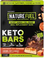 🌱 nature fuel keto заменитель пищи - без глютена с патокой сывороточного протеина и мкт, удобный для хранения в шкафу - карамель, орехи и нуга (12 штук) логотип