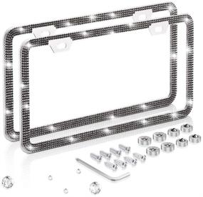 img 4 attached to 🖤 Women's Luxury Handmade Delixike Bling Black Rhinestone License Plate Frame - Thin Border Stainless Steel License Plate Frames for Front and Back License Plates