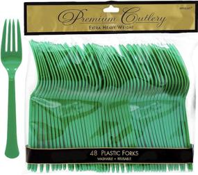 img 1 attached to 🍴 amscan Premium Heavy Weight Plastic Forks, Festive Green, Pack of 48 - Party Supply