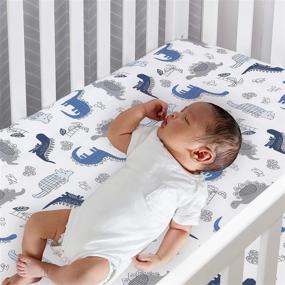 img 3 attached to 🦕 Lambs & Ivy Baby Dino Cotton Dinosaur Fitted Crib Sheet in Blue, White, and Gray