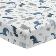 🦕 lambs & ivy baby dino cotton dinosaur fitted crib sheet in blue, white, and gray logo