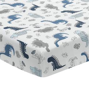 img 4 attached to 🦕 Lambs & Ivy Baby Dino Cotton Dinosaur Fitted Crib Sheet in Blue, White, and Gray