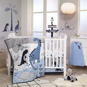 img 1 attached to 🦕 Lambs & Ivy Baby Dino Cotton Dinosaur Fitted Crib Sheet in Blue, White, and Gray