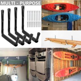 img 2 attached to Maximize Your Storage Space with the Heavy Duty Giant Garage Storage Hook Wall Mounted Utility 🔧 Hanging Rack - Perfect for Surfboards, Ladders, and Kayaks (Black, Set of 4 10-inch Hooks with EVA Protectors)