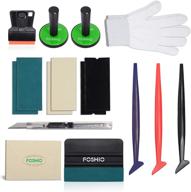 foshio complete vehicle vinyl wrap window tinting film tool kit - mini plastic scraper, wool squeegee, vinyl cutter, magnet holder, hand gloves, squeegee felts & micro contoured squeegee included logo