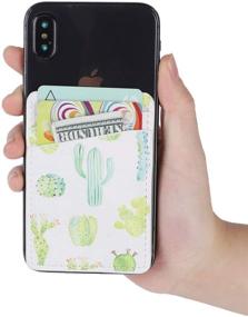 img 3 attached to 🌵 2-Pack PU Leather Cell Phone Stick-On Card Wallet with Double Secure - Green Cactus Design for iPhone, Android, and All Smartphones