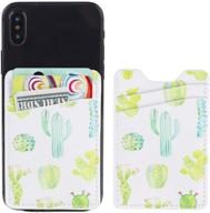 🌵 2-pack pu leather cell phone stick-on card wallet with double secure - green cactus design for iphone, android, and all smartphones logo